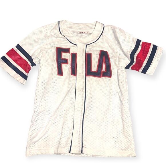 Fila Jersey Men's Baseball White Short Sleeve Button Up - Picture 2 of 4